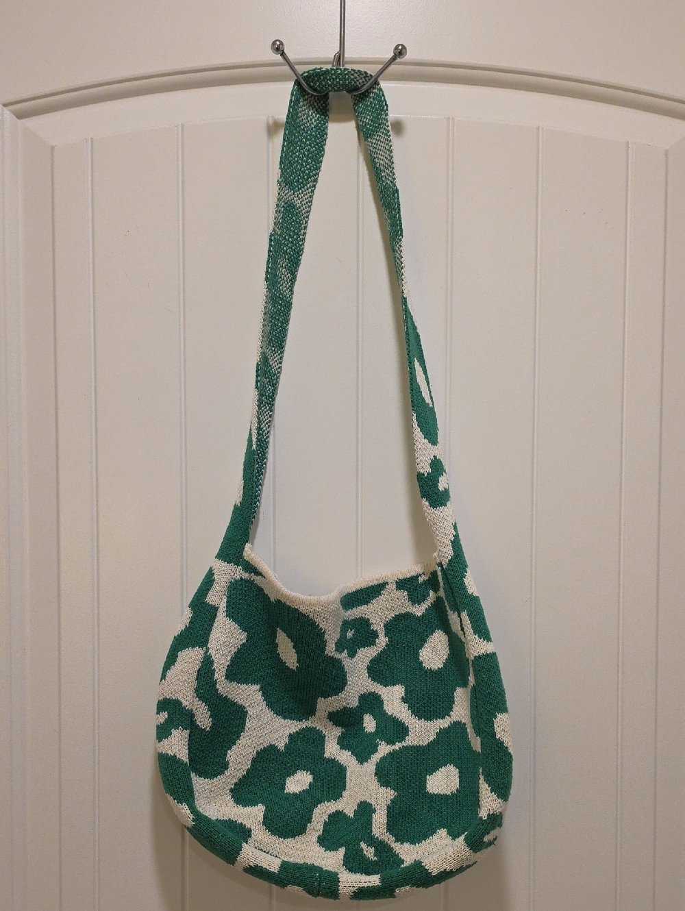 Floral Knit Green White Shoulder Bag